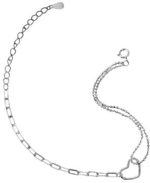 Eyecatcher Armkette oder Knöchelkette kombinierbar 925 Silber 15,5 + 4cm einstellbar echt 925er Sterling Silber mit Herz anhänger Karabiner Ankerketten