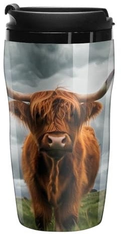 Highland Cow in The Scottish Highlands Coffee Cup with Lid Travel Mug Tea Cups Coffee Tumbler for Women Men 250ml