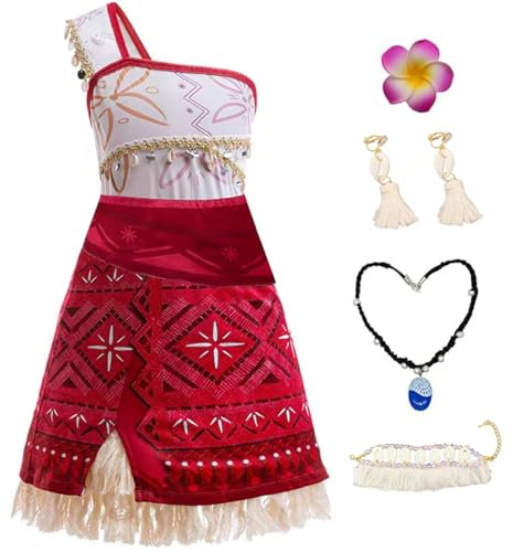 Atorcher Vaiana 2 Kostüm Mädchen mit Fluoreszierende Halskette, Anklets, Earrings, Kronengirlande Vaiana Kostüm Kinder Moana 2 Kostüm Mädchen Geburtstag Karneval Verkleidung Halloween Cosplay