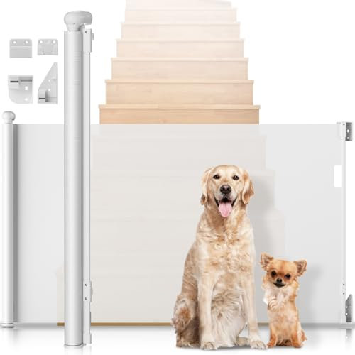 HAPPY FINDING Rejilla de Protección para Escaleras 180x97cm Extensible Puerta de Seguridad para Perros y Gatos Blanco