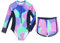 JiAmy Mädchen Badeanzug Zweiteiler Set, Langarm UV Schwimmshirt mit Badehose, Krawattenfärbung Sport Schwimmanzug für 8 Jahre, Lila (Etikett:8Y)