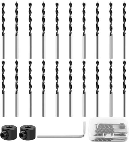Lot de 20 forets à bois longs de 3 mm - En acier au carbone - Avec clé à six pans creux et bague de délimitation - Pour le travail du bois, la gravure et le perçage