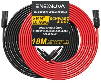 enernova Solarkabel 4mm²/6mm², Verlängerung 1-50M IP67 für PV Solaranlage | TÜV Zertifiziert H1Z2Z2-K EN50618, PPO UV-Beständig, 1500V/30A, Verzinntes Kupfer, IP67 Wasserdicht, Selbstverriegelnd für PV