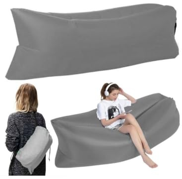 Przydasie Aufblasbares Lazy Sofa Tragetasche Nylon Grau Normal | Robustes Nylon, wasserfest, tragbar, 2 Luftkammern, einfach zu füllen, max Belastung 180kg, Outdoor