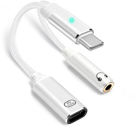HAUXGOGO Adapter 2-in-1 USB-C, 100W PD Schnellladung, 3,5mm Audio | USB C Schnellladen, Kopfhörer Audio Klinke Kabel Adapter, Online-Steuerung, Gaming und unterstützte USB-Token - Weiß