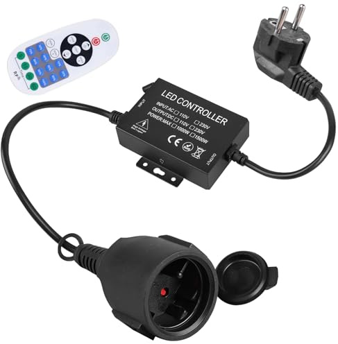 GAOUTO 1500W LED Dimmer, 23-Tasten Funkfernbedienung, Dimmer Eisen Gehäuse AC 220V-240V mit Timer, LED Dimmer Außenbereich für alle dimmbaren Lichtleisten Weihnachtsbeleuchtung