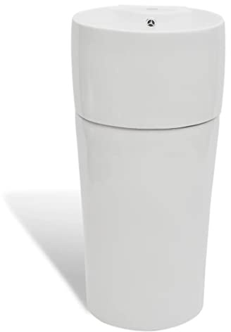 Lavabo da terra in ceramica, bianco, rotondo, autoportante, con troppopieno, moderno, per bagno degli ospiti, 40 x 41,5 x 86 cm