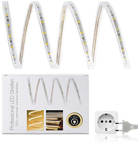 Professional 230V LED High Power Streifen IP68 warmweiß 60 LED/m 2835 SET Anschlusskabel 25m
