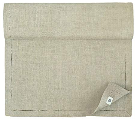 Linen & Cotton Hochwertiger und Eleganter Tischläufer Stoff/ Tischband mit Hohlsaum Florence - 100% Leinen, 43 x 180cm (Natur/ Grau/ Beige) Ideal für Hochzeit Gastronomie