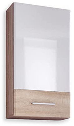 BAROLO Badezimmer Hängeschrank in Sonoma Eiche Optik, Weiß Hochglanz - Badezimmerschrank Bad Schrank mit viel Stauraum - 38 x 73 x 26 cm (B/H/T)