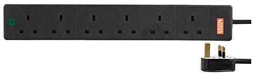 PRO ELEC 6‑Gang Surge Protected Extension Lead, 5m Cable, 13A, Black – PELB1755