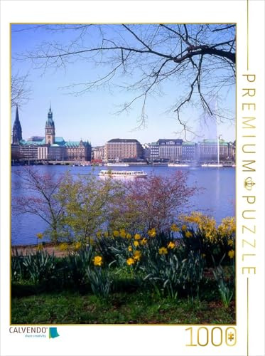 CALVENDO Puzzle Die Hamburger Skyline im Frühling | 1000 Teile Lege-Größe 48 x 64 cm Foto-Puzzle für glückliche Stunden