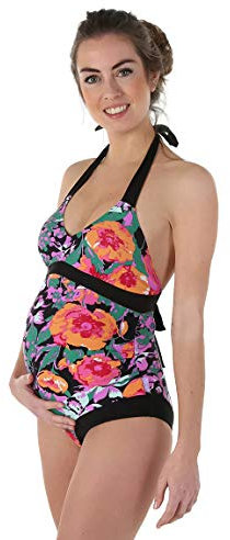 Petit Amour Umstands-Tankini Schwangerschafts-Bikini Cameron Bademode Set Oberteil Unterteil, Dunkelblau-Rose Cup F bis G, Gr.- S/Herstellergröße-S++