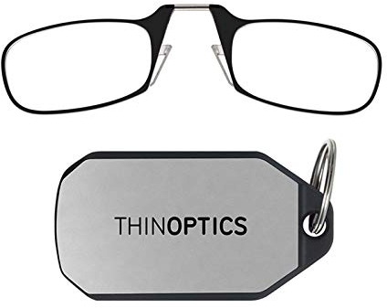 ThinOptics Lesebrille Schwarzer Rahmen mit Schlüsselanhänger-Etui | Schwarzes Brillengestell 1.50 Dioptrien Stärke mit Flex-Fit-Technologie