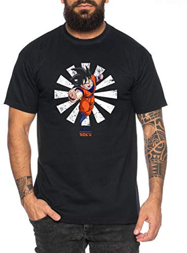 Fly Goku - Herren T-Shirt Son Ruffy Luffy Naruto Saitama One Dragon Master Goku Ball Vegeta Turtle Roshi Piece Golds Db, Farbe:Schwarz, Größe:L