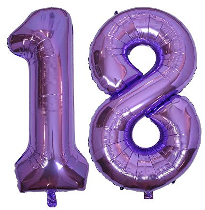 DIWULI Luftballon 18 Geburtstag XXL Lila, Zahlen-Ballon Deko