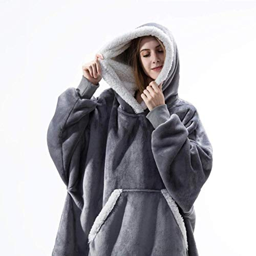 UKKD Plaid canapé Couverture avec Manches Femmes Maxi-Pull À Capuche en Laine Chaude Sweat-Shirts Couverture TV Géant Hoody Femmes Robe,Sac De Fourrure Gris,Taille Unique