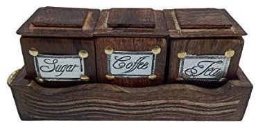 CRAFTING WITH LOVE A HANDMADE Container Seasoning Box Set Salt Sugar Spice Pepper Condiment Container Kitchen Cruet Seasoning Pots with Wooden Lid and Base, Set of 3