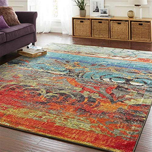 teppich wohnzimmer Rotbrauner Teppich, blauer Teppich im Retro-Musterdesign, pflegeleicht, verschleißfest und komfortabel, schalldichter Teppich tepiche für wohnzimmer -Rötlich-braun_120 x 160 cm