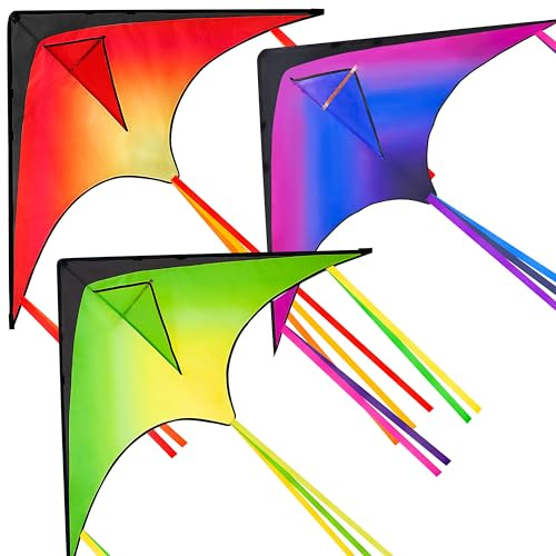 JOYIN Large Delta Kite Red, Green and Purple, Easy to Fly Huge for Kids and Adults with 262.5ft String, Large Delta Beach Kite for Outdoor Games and Activities