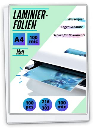 100 PREMIUM Laminierfolien DIN A4 - matt 2 x 100mic (200 mic) - beidseitig matt