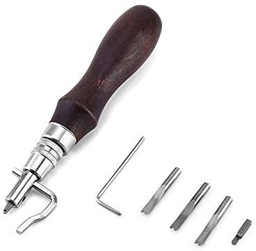 QWORK® Kit de Herramientas de Mano de Cuero, 7 en 1 Ranuradora para Artesanía de Cuero