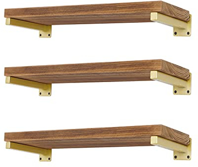 EZYDECOR 6 Pcs Heavy Duty Shelf Brackets 12 Inch Gold Brackets for Shelves Wall Mounted Industrial Metal Shelving Supports with Screws (300mm/12 Inch)