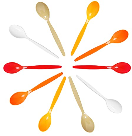 Harfield Set of 10 Yellow Orange Red White Honey Assorted Teaspoons Virtually Unbreakable Reusable Polycarbonate Plastic