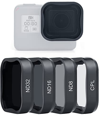 SOONSUN Objektivfilter CPL ND8 ND16 ND32 Filter für GoPro Hero 5 6 7 Schwarz, Neutraldichte und Zirkular-Polarisationsfilter-Set, Objektivschutz für GoPro Hero 5, 6, 7, Schwarze Kamera, 4 Stück