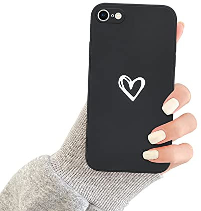 Newseego Compatible with iPhone 7/8/Se Protective Case Fashion Cute Heart Design Shell Cover for Girls and Women Soft Liquid Silicone Back Cover Thin and Light Phone Case for iPhone 7/8/Se-Black