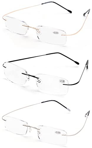 ZUVGEES 3er-Pack Randlos Metall Blaulichtfilter Lesebrille für Herren und Damen Lightweight Anti-blaue Computerbrille (3 Stueck, 1.00)
