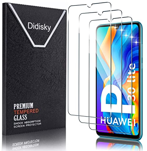 Didisky 3 Stück Schutzfolie Kompatibel mit Huawei P30 Lite,Entsperren von Fingerabdrücken,9H Hartglas, Keine Blasen, High Definition Schutzfolie, Einfach anzuwenden, Fall-freundlich
