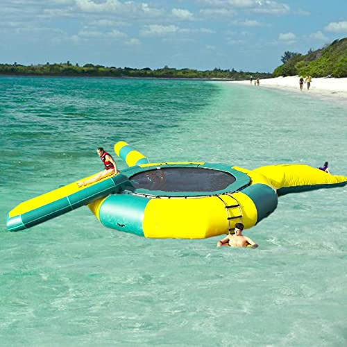BUYAEAR Lake Water Aufblasbares Trampolin, Wasser-HüPfbett, Wasser-Gyro-Aufblasbare HüPf-Schwimmplattform Mit Rutsche Und Wasser-HüPfkissen,4m