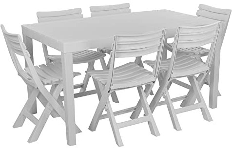 Large White Square Garden Plastic Table & Chairs Patio Deck Side Snack Outdoor (6)