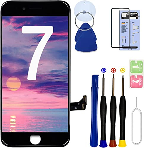 Dinow für iPhone 7 Display Ersatz (Schwarz) 4,7 Zoll Touch Screen iPhone 7 Display Digitizer Frame Assembly mit 3D Touch + Tool Kit + gehärtetes Glas,Model:A1660, A1778, A1779