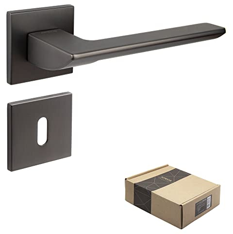 APECS Türgriffe innentüren Modern Türklinke für Haustür und Innentür mit quadratisch Rosetten Türgriff graphit matt Drückergarnitur mit Befestigungsmaterial Türbeschlag Modell ELECTRA BB - Buntbart