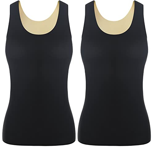 SATINIOR 2 Stück Damen Thermo Tank Top Thermo Fleece Gefütterte Unterwäsche Oberteil Warm Ärmellos Unterhemd (Schwarz, M)