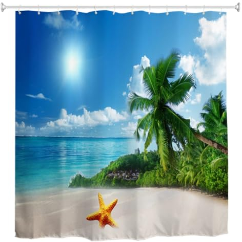 goodbath Rideau de douche en tissu résistant à la moisissure pour salle de bain et baignoire Motif plage 180 x 180 cm Bleu vert