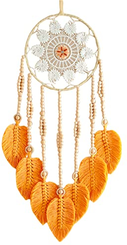 Martin Kench Mädchen Dreamcatcher, Blätter Traumfänger, Schneeflocke Muster Handgemachte Dream Catcher für Mädchen Zimmerdekoration und Kreatives Wandbehang Geschenk (Orange)