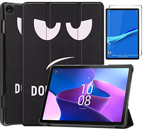 Alenbowen Compatibile con Lenovo Tab M10 Plus (3rd Gen) 10,6,Cover Protettiva Ultra Sottile PU di con Funzione di Supporto,Occhio di fuliggine + 1x pellicola protettiva in vetro temperato