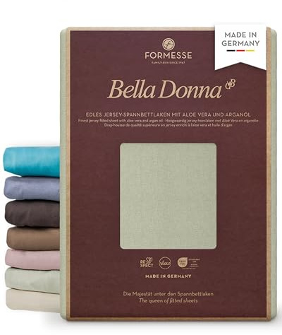 Bella Donna Jersey edles Spannbettlaken: Blickdicht, glatt, kein Pilling | FORMESSE Farbe Graugrün; 200x220-200x240cm, bis 30cm; 97% Baumwollzwirn, 3% Elastan; Aloe vera&Arganöl, intensive Farben