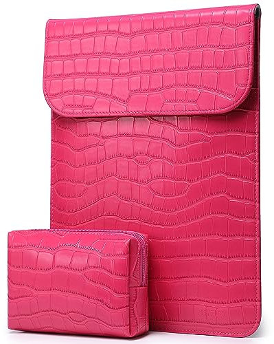 HYZUO 13 Pouces Housse pour Ordinateur Portable pour MacBook Pro 14 M4/M3/M2/M1 2025-2021, MacBook Air 13 2017-2012, 13,5-13,8 Surface Laptop, avec Petit Sac, Motif Crocodile Rouge Rosé