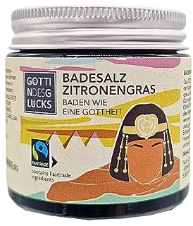 Göttin des Glücks Badesalz im Glas – Badezusatz Zitronengras – Badekristalle in Glastiegel 50 Gramm – Bade-Salz Vegan & Fairtrade Naturkosmetik