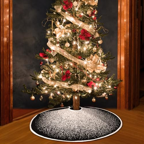 N&T NIETING Weihnachtsbaum Decke, 76cm Weihnachtsbaum Rock mit Weißer Glitzer Schneeflocken Punkt Schwarz Weihnachtsbaumdecke Rund für Urlaub Party Weihnachtsbaum Deko