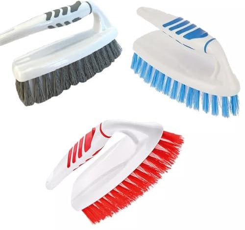 Scrubbing Brush Heavy Duty Iron Shape Scrubber With Comfortable Non Slip Handle Cleaning Brush for Bathroom, Floor, Kitchen Car Carpet Tiles Household Handy Shower Sink Scrub Brush Assorted Color 1Pc