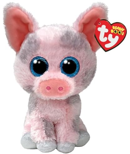 Ty Beanie Boos - Hambo das zarte Schwein mit glitzernden blauen Augen, Plüschtier mit glitzernden großen Augen - 15 cm - T37318