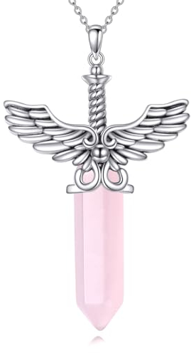 VONALA Dagger Necklace for Women Sterling Silver Rose Quartz Sword Pendant Rose Quartz Jewelry Gifts for Women Teens Girls