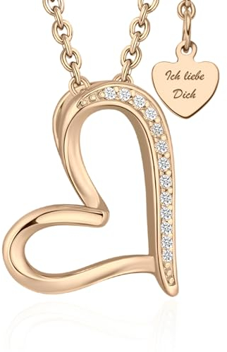 LOVENEST Halskette Damen Silber 925 / Gelbgold Rosegold vergoldet Herzkette Damenkette Kette Ich Liebe Dich Silberkette Anhänger Schmuck Jahrestag Geschenke Frauen Freundin (Rosegold vergoldet)