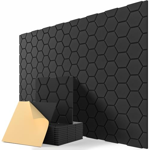 Akustikplatten Selbstklebend, 12 Stück, Schallschutzplatten für Decken-/Tür-/Wanddekoration, Schalldämmung, Schallabsorber, Studio, Gaming Deko, 30x30x0.9cm
