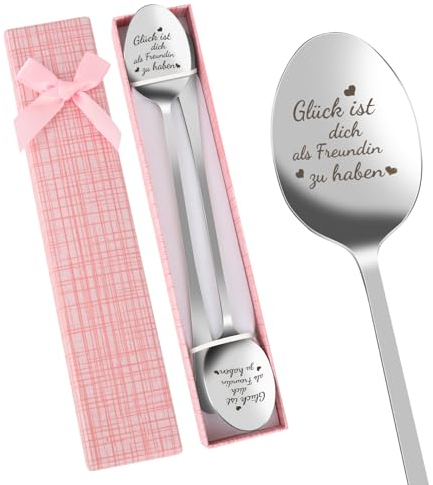 Geschenke für Freundin, 2 Stück Liebeslöffel mit Gravur, Beste Freundin Geschenke, 19.5cm Löffel Mit Geschenkbox, Geschenke für Sie, Valentinstag Geschenke Frauen, Ostergeschenke für Erwachsene